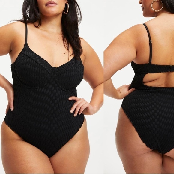 GOOD American Show Off Jacquard One Piece Black Swimsuit Size 2XL - Picture 2 of 12